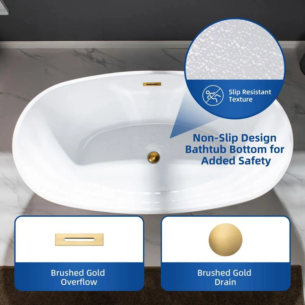 WOODBRIDGE Verdun 59 in. Acrylic FlatBottom Double-Ended Freestanding Bathtub with Oil Rubbed Bronze Overflow & Drain, White, photo 6 of 8