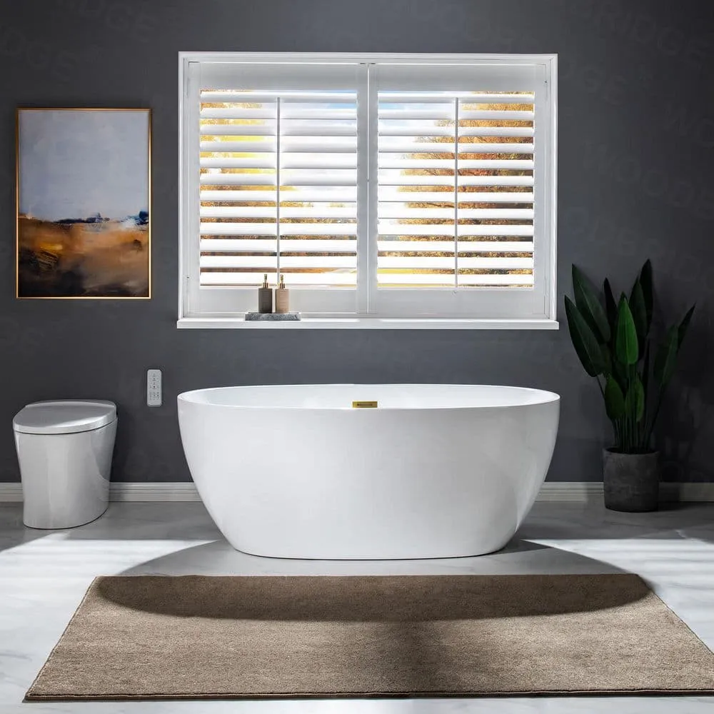 WOODBRIDGE Verdun 59 in. Acrylic FlatBottom Double-Ended Freestanding Bathtub with Oil Rubbed Bronze Overflow & Drain, White, photo 2 of 8