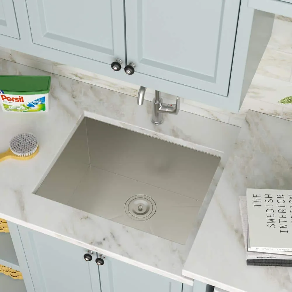 Logmey 23 in. x 18 in. x 12 in. Undermount Single Bowl Stainless Steel Utility Sink with Strainer, photo 5 of 9