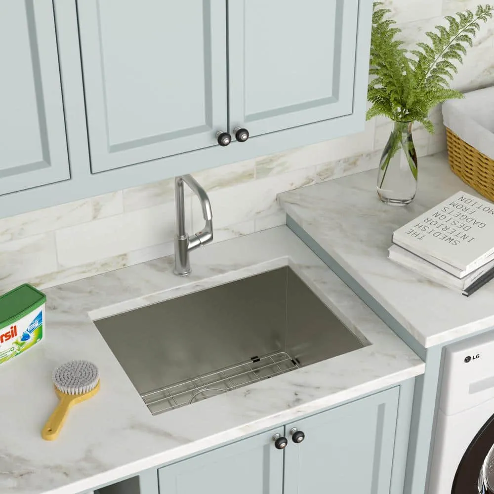 Logmey 23 in. x 18 in. x 12 in. Undermount Single Bowl Stainless Steel Utility Sink with Strainer, photo 3 of 9