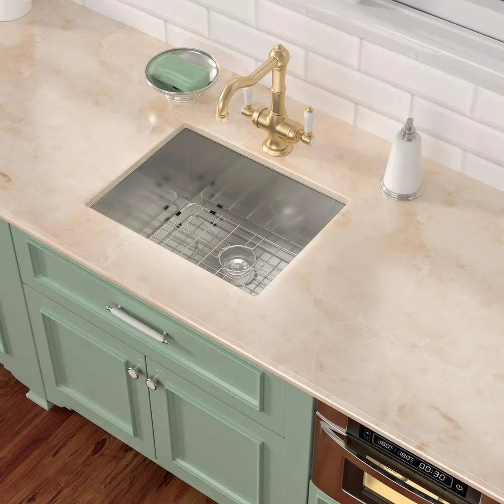 Sarlai 18 in. D x 21 in. W Undermount Laundry/Utility Sink Brushed Nickel Single Bowl Deep 16 Gauge Stainless Steel Bar Sink, photo 2 of 6