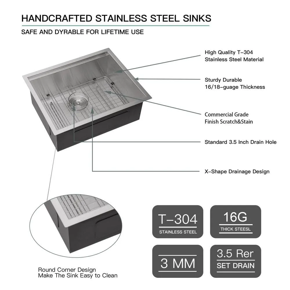 Sarlai 16 -Gauge Stainless Steel 23 in. Single Bowl Undermount Workstation Kitchen Sink Laundry Sink with All Accessories, photo 4 of 7