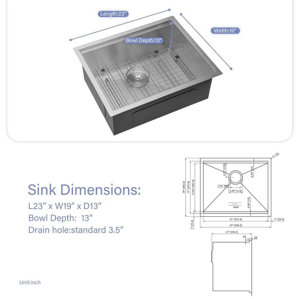 Sarlai 16 -Gauge Stainless Steel 23 in. Single Bowl Undermount Workstation Kitchen Sink Laundry Sink with All Accessories, photo 6 of 7