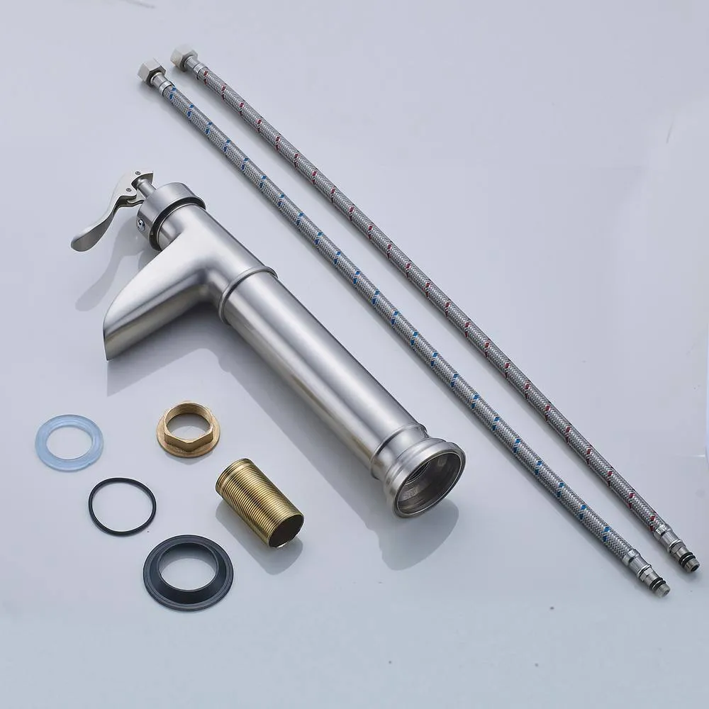 Lukvuzo Modern Contemporary Commercial Metering Single Handle Bathroom Sink Faucet Brushed Nickel, photo 5 of 6