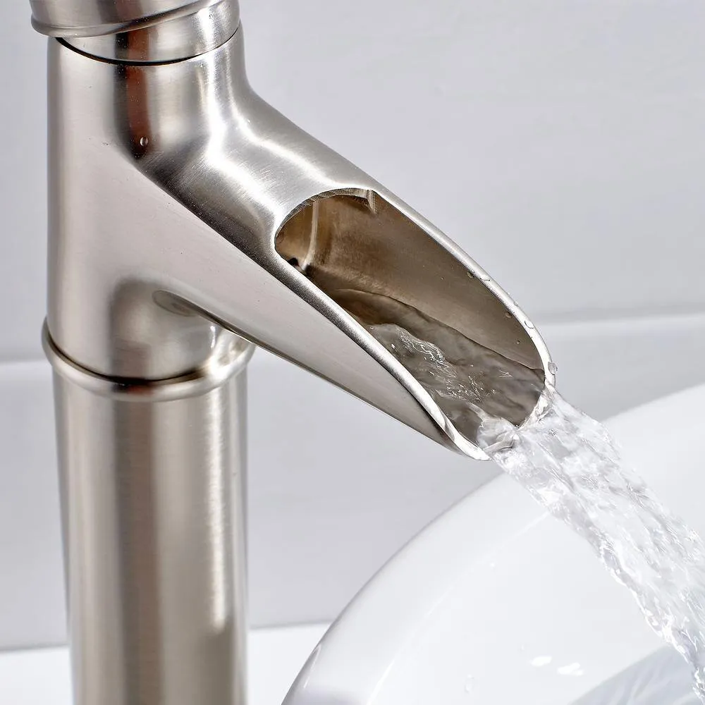 Lukvuzo Modern Contemporary Commercial Metering Single Handle Bathroom Sink Faucet Brushed Nickel, photo 3 of 6