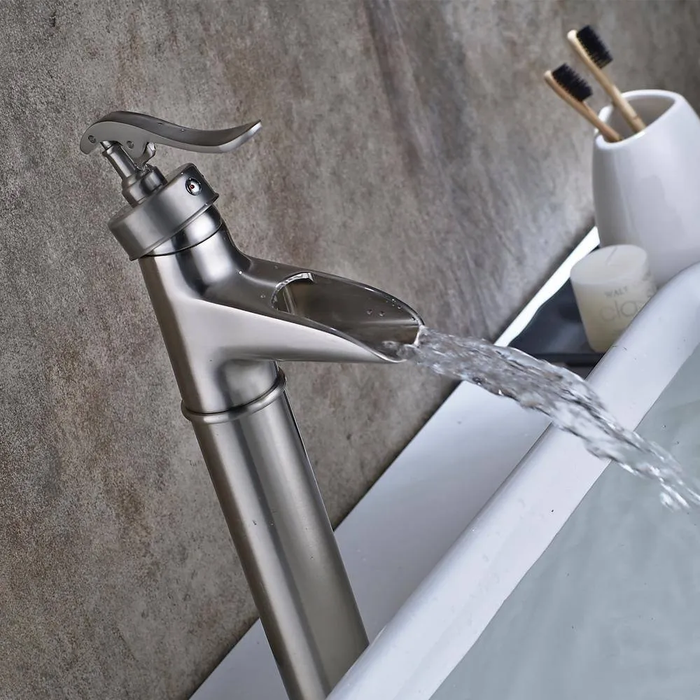 Lukvuzo Modern Contemporary Commercial Metering Single Handle Bathroom Sink Faucet Brushed Nickel, photo 2 of 6