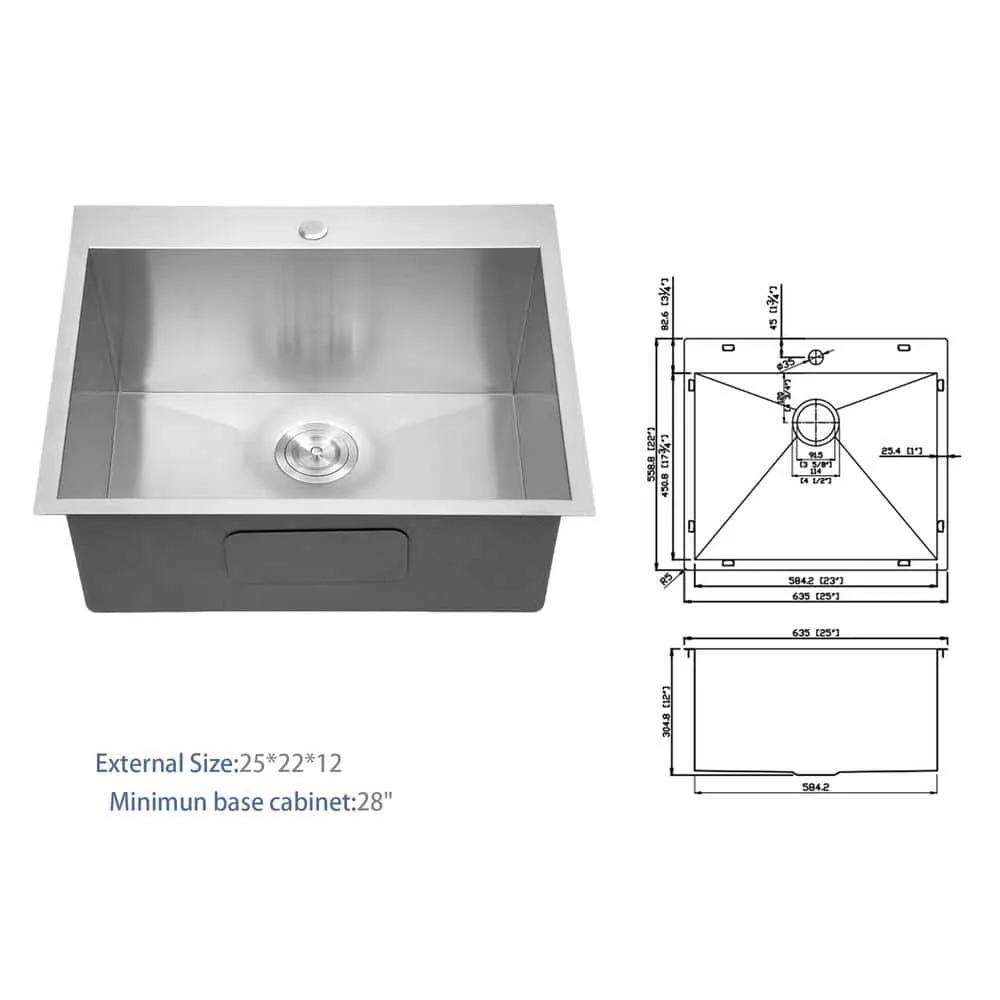 cadeninc 25 x 22 x 12 Inch Single Bowl Drop-In Utility Sink, photo 2 of 6