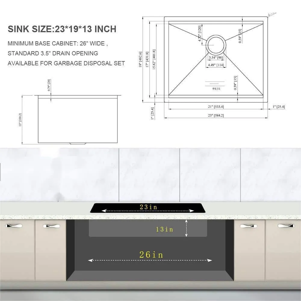 Cadeninc 23" x 19" x 13" Single Bowl Undermount Laundry/Utility Sink, photo 2 of 5