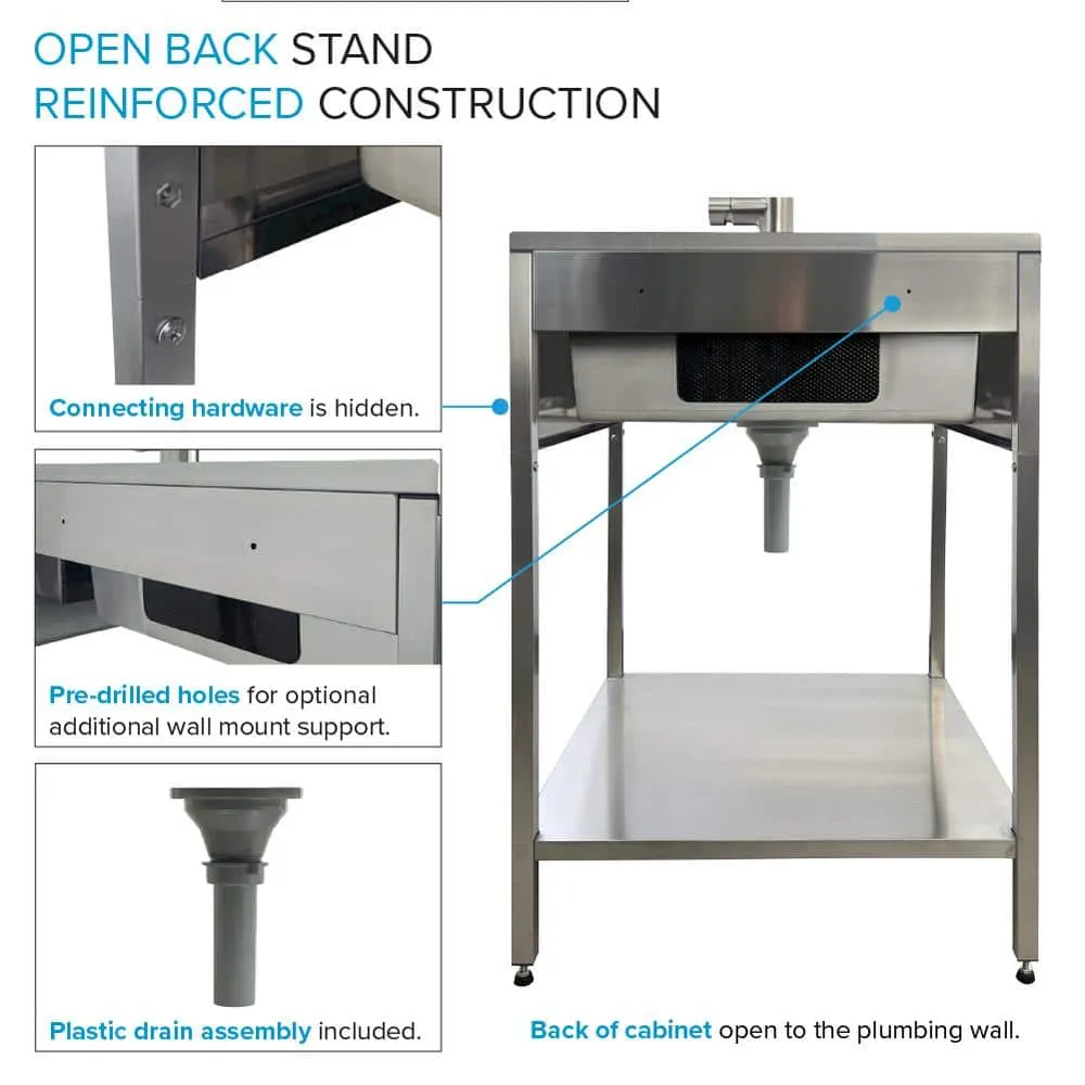 Transolid 15 Gal. 22.1 in. D x 24 in. W Freestanding Laundry Sink with Cabinet in Brushed Satin with Faucet, photo 9 of 14