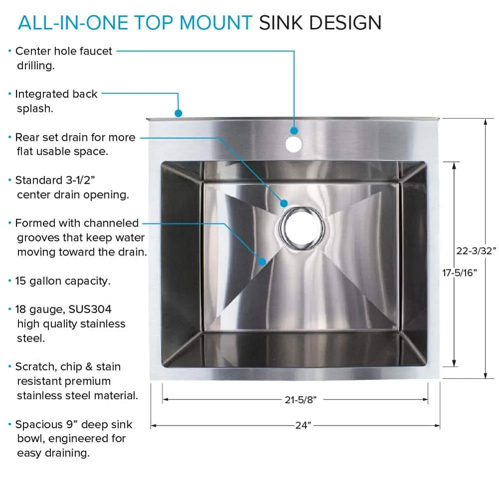 Transolid 15 Gal. 22.1 in. D x 24 in. W Freestanding Laundry Sink with Cabinet in Brushed Satin with Faucet, photo 8 of 14