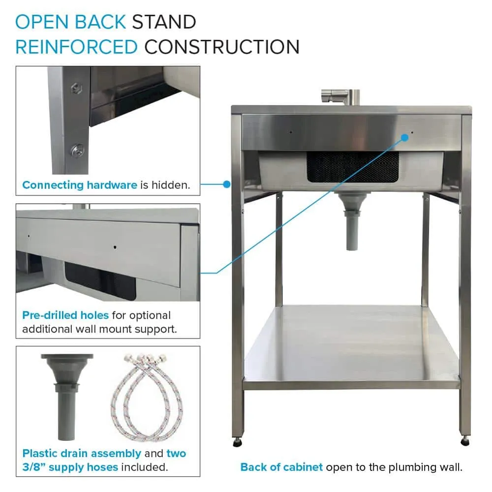 Transolid 15 Gal. 22.1 in. D x 24 in. W Freestanding Laundry Sink with Cabinet in Brushed Satin with Faucet and Accessories, photo 9 of 14
