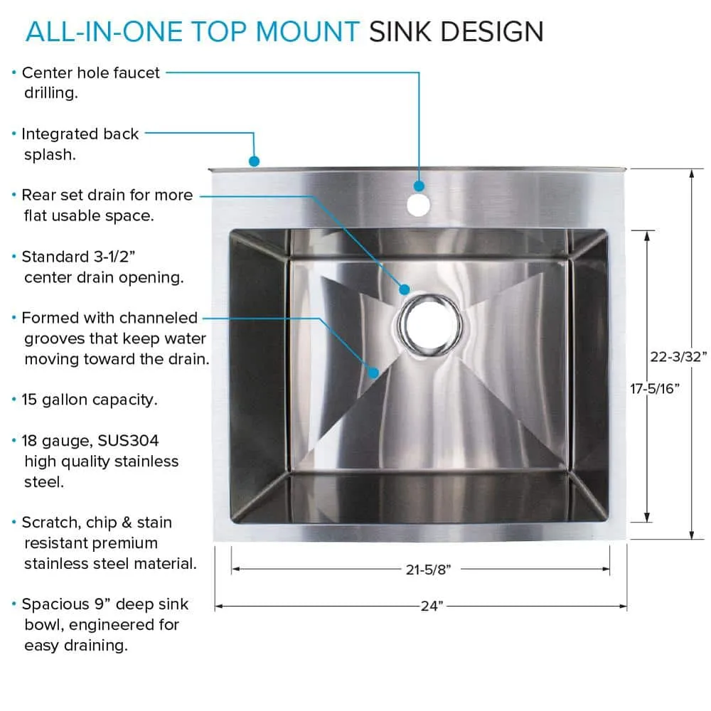 Transolid 15 Gal. 22.1 in. D x 24 in. W Freestanding Laundry Sink with Cabinet in Brushed Satin with Faucet and Accessories, photo 8 of 14