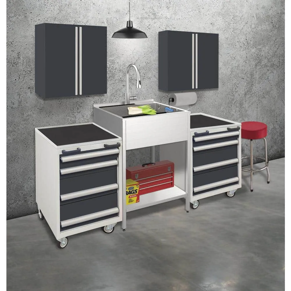 Transolid 15 Gal. 22.1 in. D x 24 in. W Freestanding Laundry Sink with Cabinet in Brushed Satin with Faucet and Accessories, photo 2 of 14