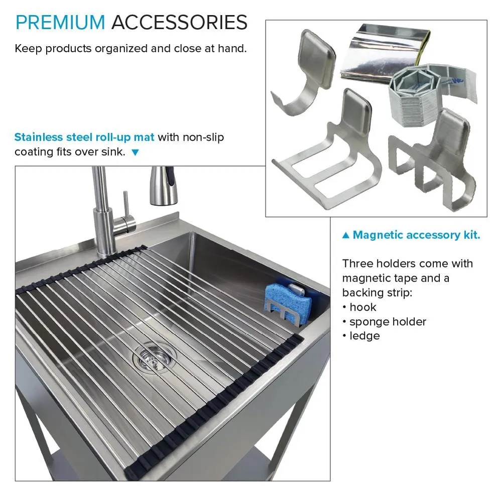 Transolid 15 Gal. 22.1 in. D x 24 in. W Freestanding Laundry Sink with Cabinet in Brushed Satin with Faucet and Accessories, photo 12 of 14