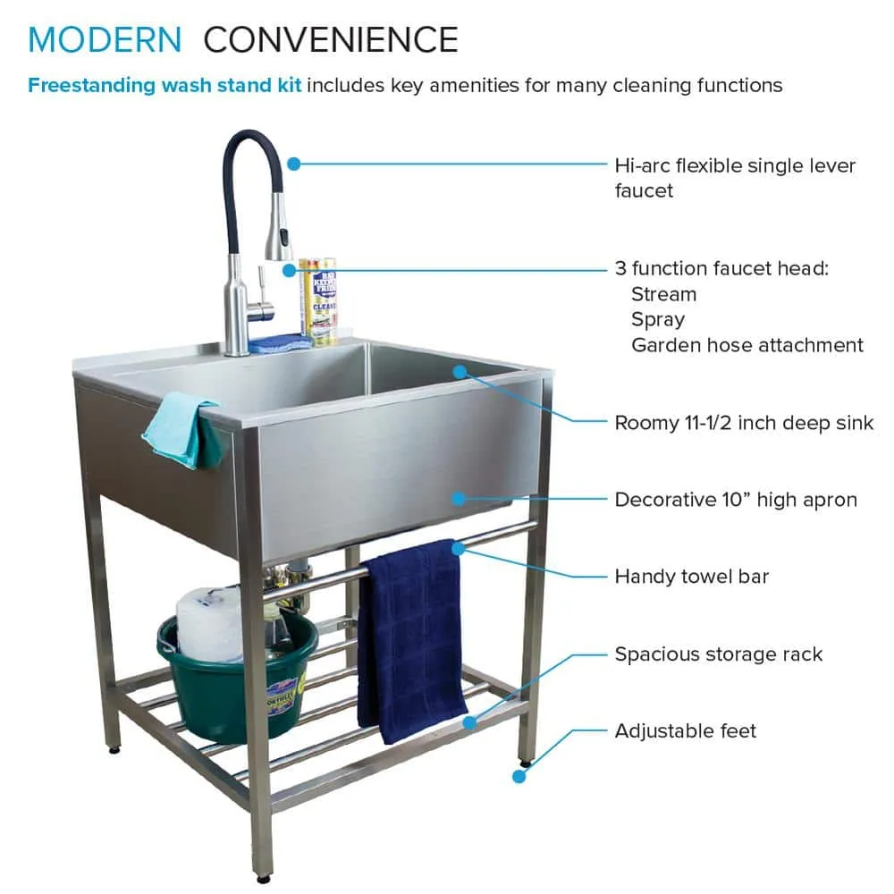 Transolid 25 in. x 22 in. Brushed Satin Stainless Steel Utility Sink with Wash Stand, photo 5 of 10
