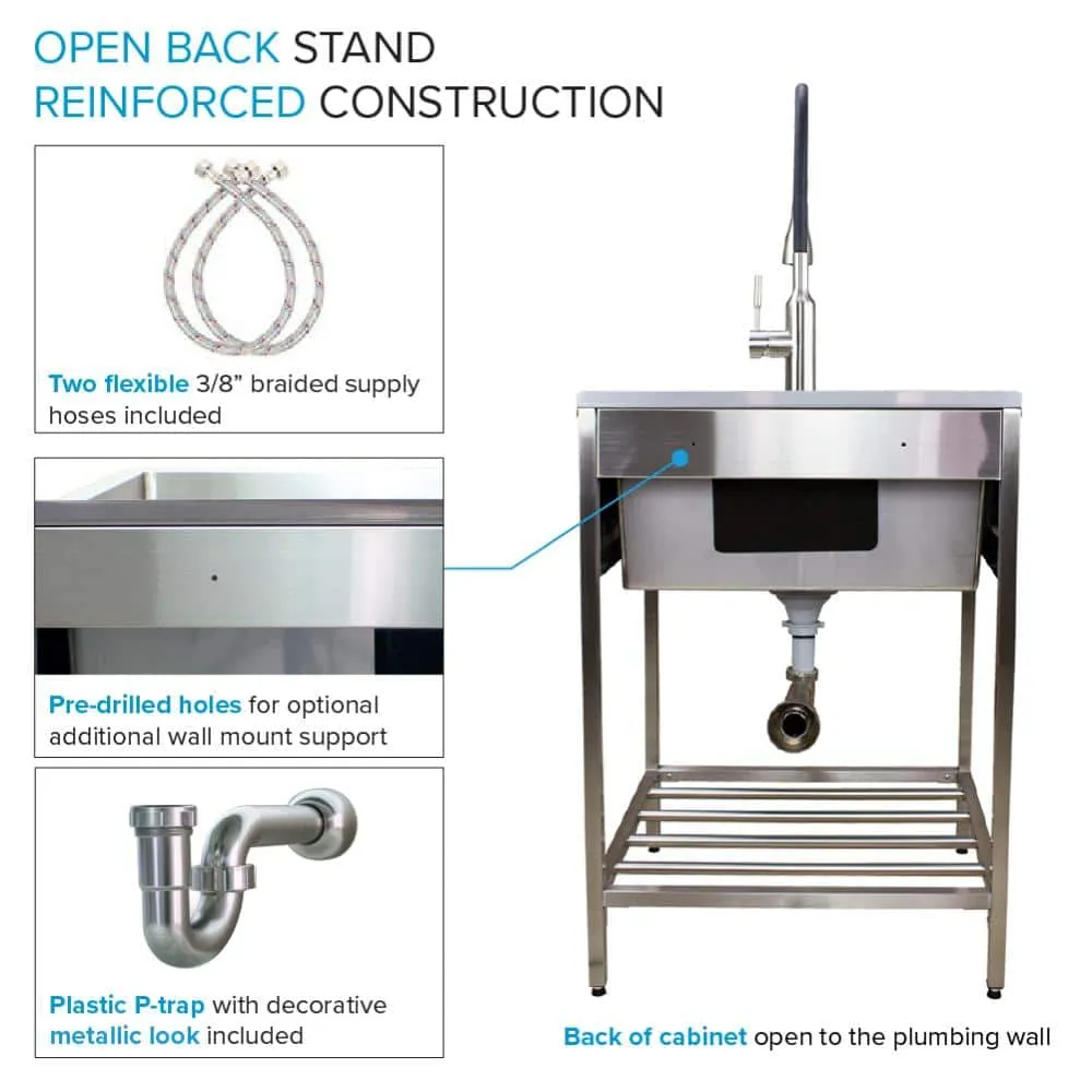 Transolid 25 in. x 22 in. Brushed Satin Stainless Steel Utility Sink with Wash Stand, photo 10 of 10