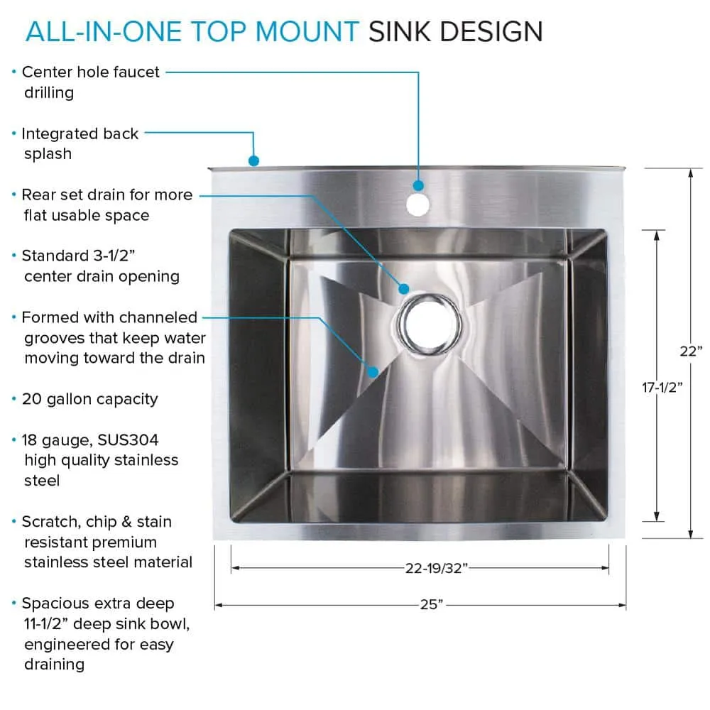 Transolid 25 in. x 22 in. Brushed Satin Stainless Steel Utility Sink with Wash Stand, photo 9 of 10