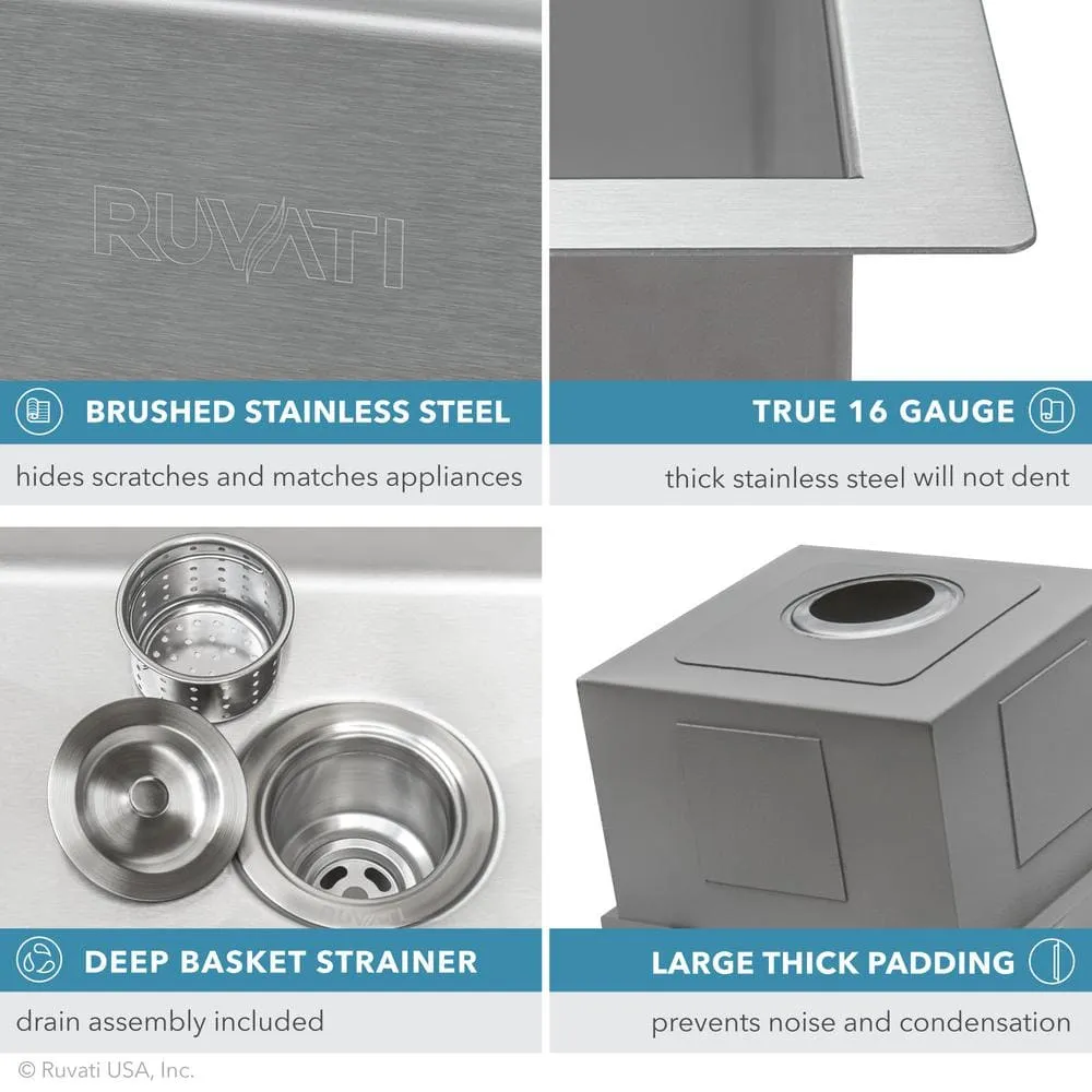 Ruvati 21 x 20 x 12 inch Drop-in Topmount Laundry Utility Workstation Sink 16 Gauge Stainless Steel, photo 6 of 8