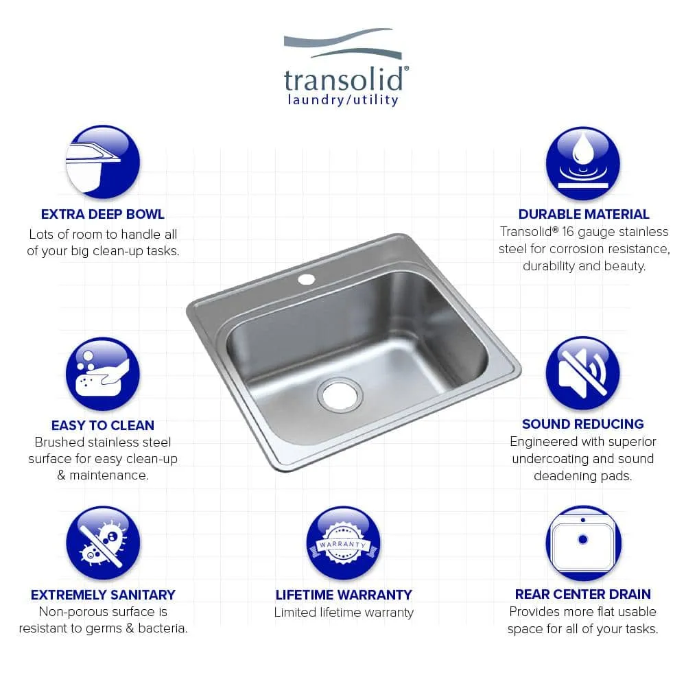 Transolid Meridian 25 x 22 x 12 Stainless Steel Drop-in Laundry/Utility Sink Kit, photo 3 of 10