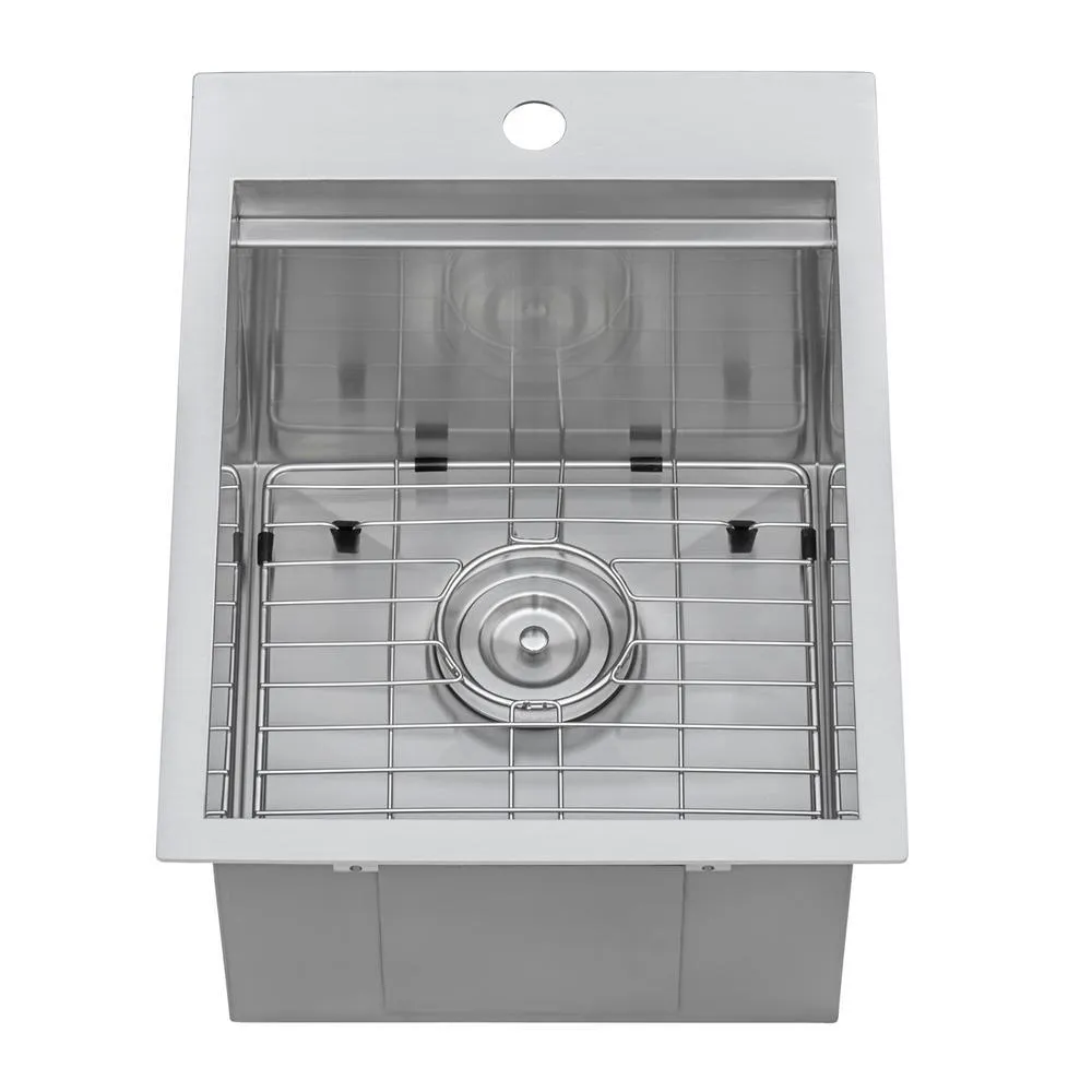 Workstation Drop-in Stainless Steel 15 in. x 20 in. Topmount Bar Prep RV Kitchen Sink 16-Gauge Single Bowl, photo 11 of 13