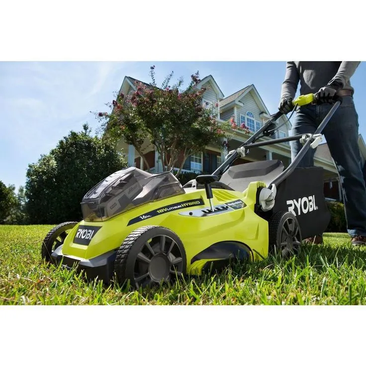 RYOBI 16 in. One+ 18-Volt Lithium-Ion Hybrid Walk Behind Push Lawn Mower - Two 4.0 Ah Batteries/Charger Included, photo 5 of 10