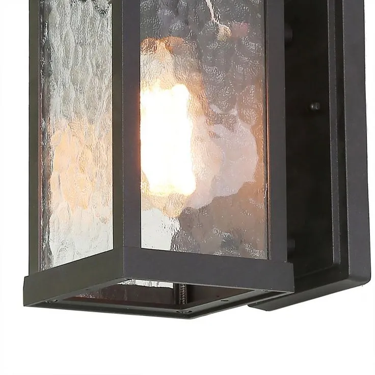 1-Light Transitional Outdoor Wall Light Lantern Sconce with Watered Glass Matt Black Coach Light LED Compatible, photo 10 of 17