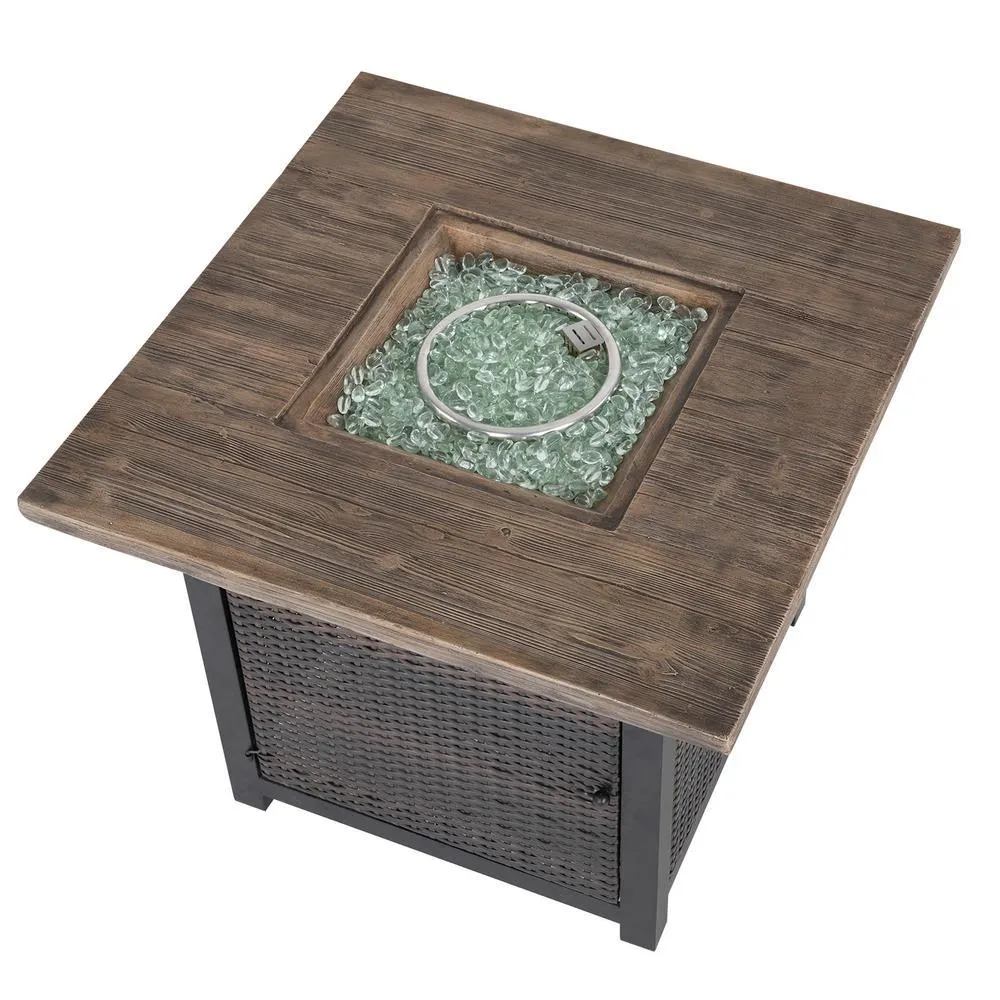 34 in. x 26 in. H 50,000 BTU Square PE Rattan Outdoor Propane Gas Fire Pit Table, photo 2 of 2