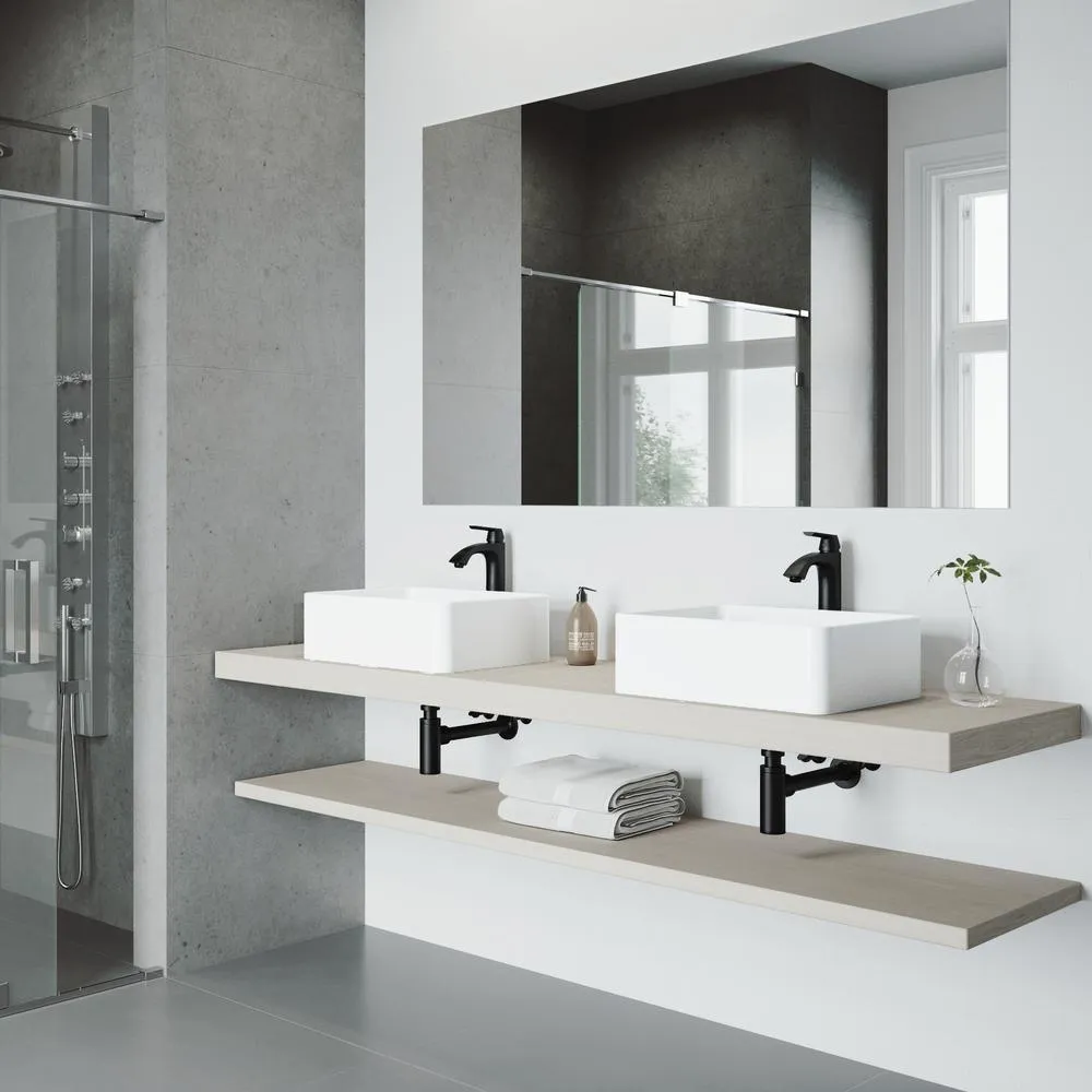 Amaryllis White Matte Stone Vessel Bathroom Sink Set with Linus Vessel Faucet in Matte Black, photo 2 of 12