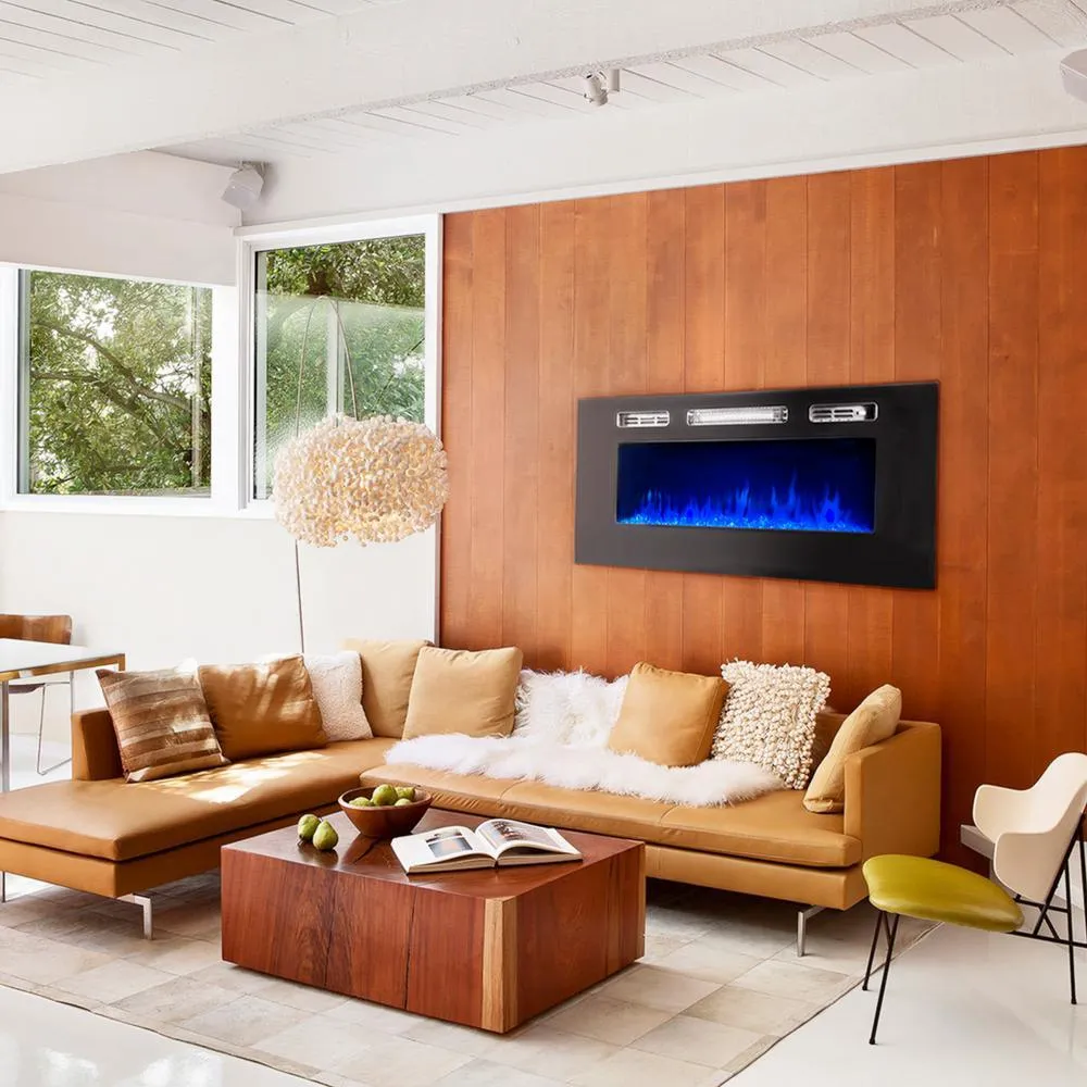 XtremepowerUS 40 in. 5,100 BTU Recessed In-Wall Electric Heater Smokeless Fireplace with 3-Changeable Flame Color and Remote Control, photo 2 of 7