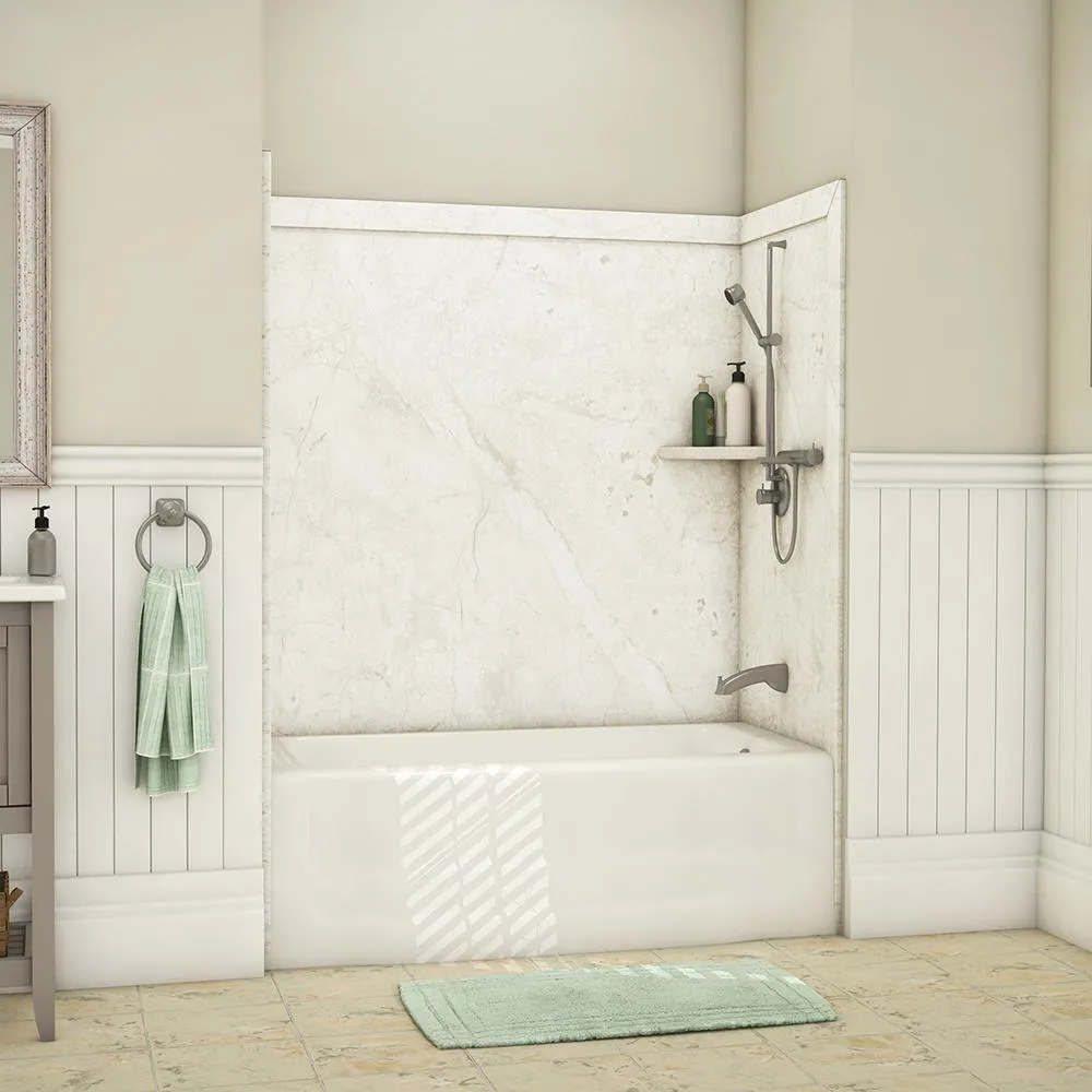 Elite 32 in. x 60 in. x 60 in. 9-Piece Easy Up Adhesive Tub Surround in Calacatta White, photo 11 of 25