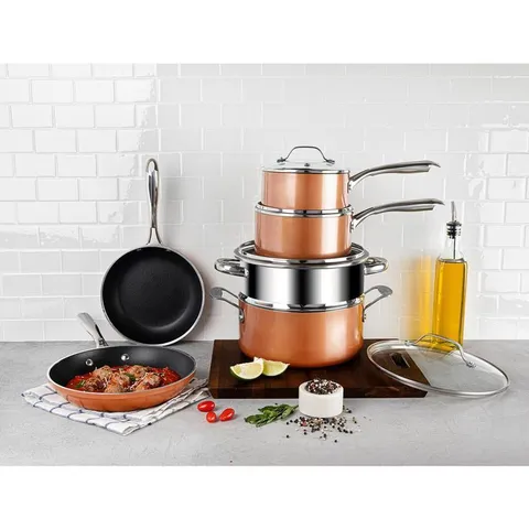 15- Piece Aluminum Non-Stick Copper Cast Textured Surface Cookware Set