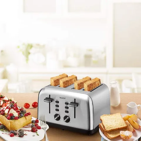1500 W 4-Slice Silver Wide Slot Toaster with Dual Control Panels