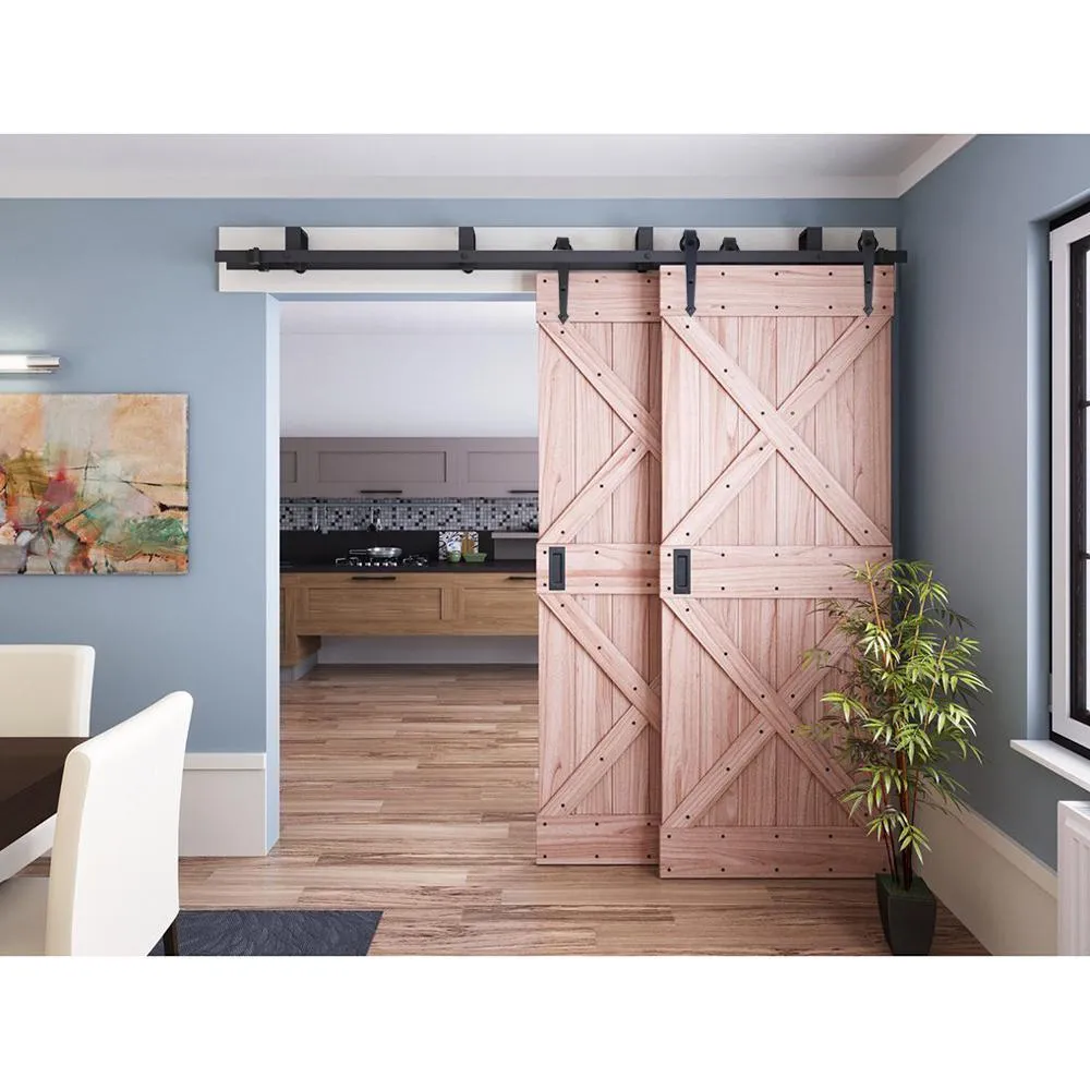 WINSOON 6 ft./72 in. Country Style Bypass Steel Sliding Barn Wood Door Hardware Roller Track Kit for Wood and Concrete Wall, photo 2 of 7
