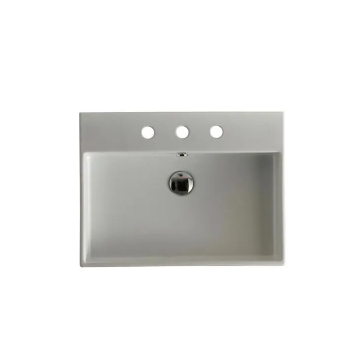 WS Bath Collections Unlimited 100 Wall Mount / Vessel Bathroom Sink in Ceramic White with 2 Faucet Holes, photo 3 of 3