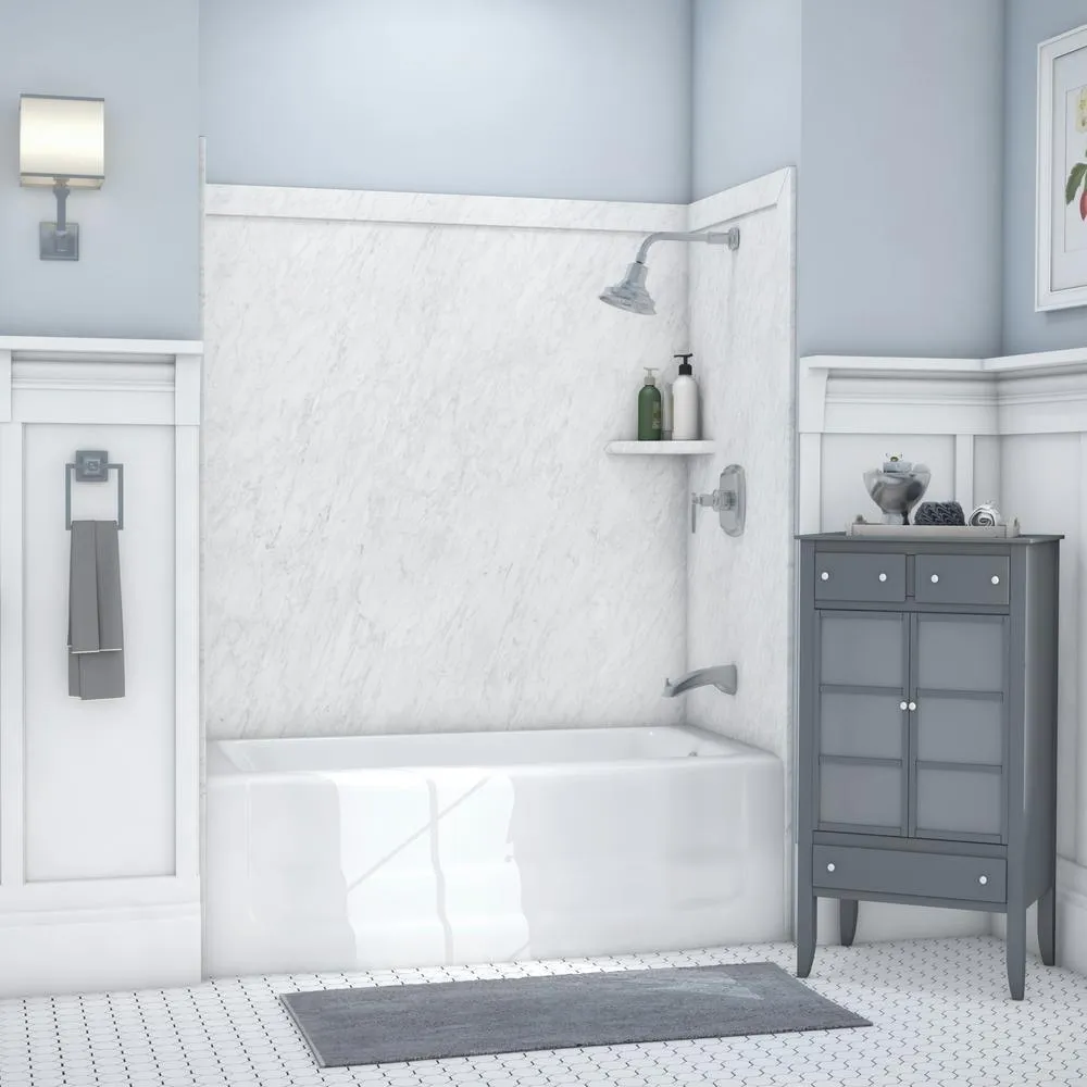 Elite 32 in. x 60 in. x 60 in. 9-Piece Easy Up Adhesive Tub Surround in Calypso, photo 16 of 26