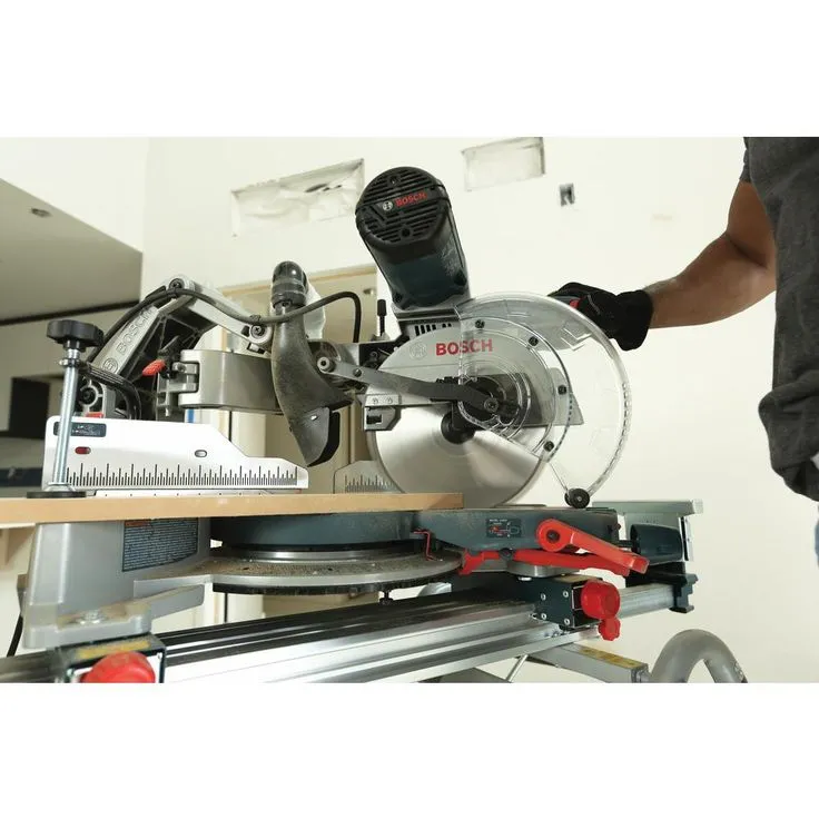 Bosch 15 Amp Corded 10 in Dual-Bevel Sliding Glide Miter Saw with 60-Tooth Carbide Saw Blade and Bonus Folding-Leg Stand, photo 2 of 8