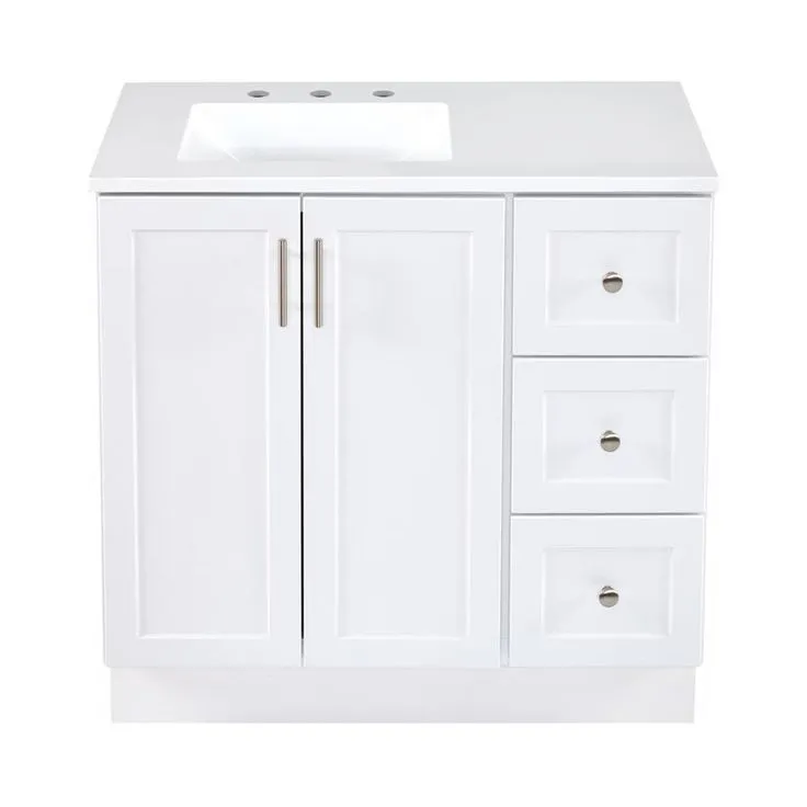 Style Selections 36.5-in White Single Sink Bathroom Vanity with White Cultured Marble Top (Mirror Included), photo 2 of 11