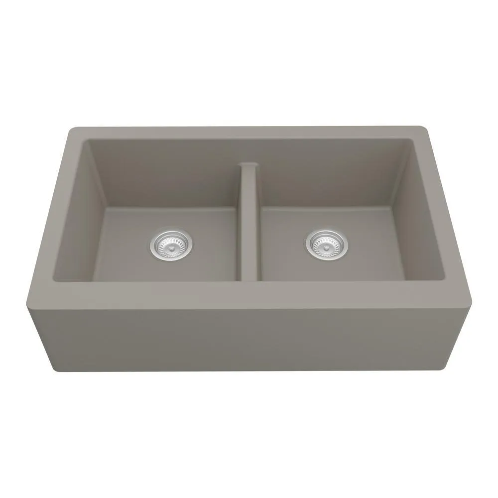 Farmhouse Apron Front Quartz Composite 34 in. Double Bowl Kitchen Sink in Black, photo 17 of 20