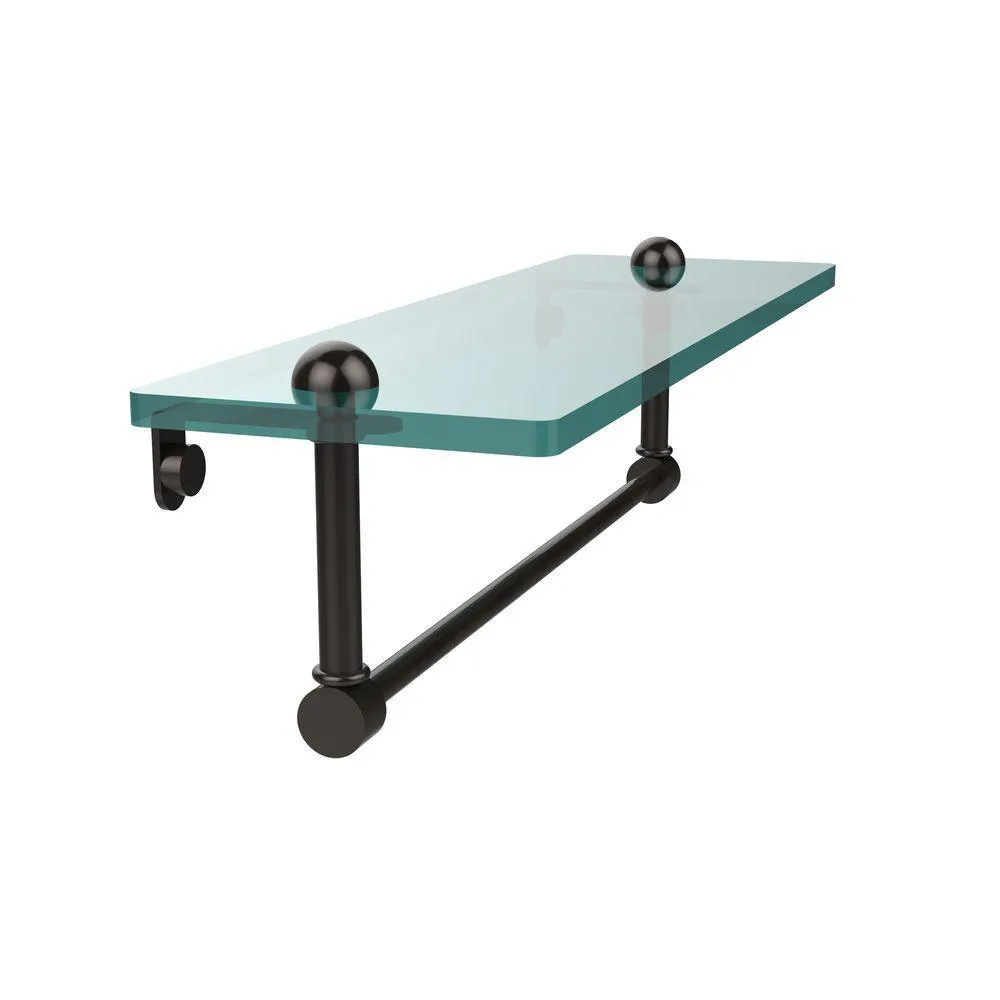 Allied Brass 16 in. L x 5 in. H x 5 in. W Clear Glass Vanity Bathroom Shelf with Towel Bar in Polished Brass, photo 8 of 14