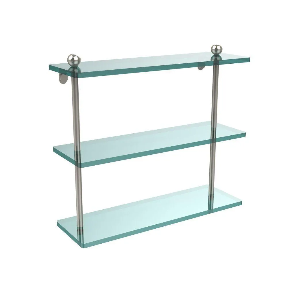 Allied Brass 16 in. L x 15 in. H x 5 in. W 3-Tier Clear Glass Bathroom Shelf in Satin Nickel, photo 7 of 13