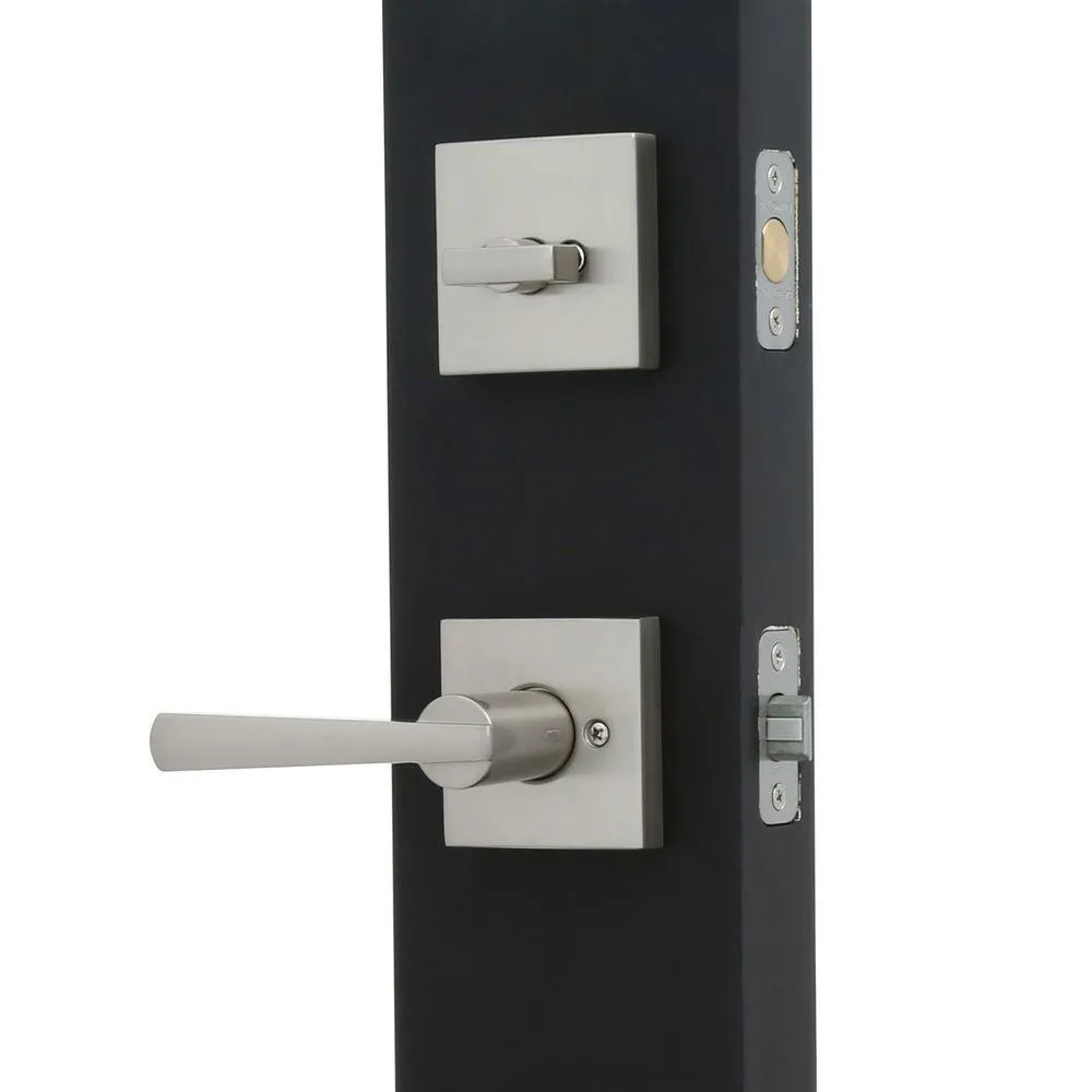 Prestige Spyglass Single Cylinder Satin Nickel Door Handleset with Square Spyglass Door Lever Feat SmartKey Security, photo 4 of 16
