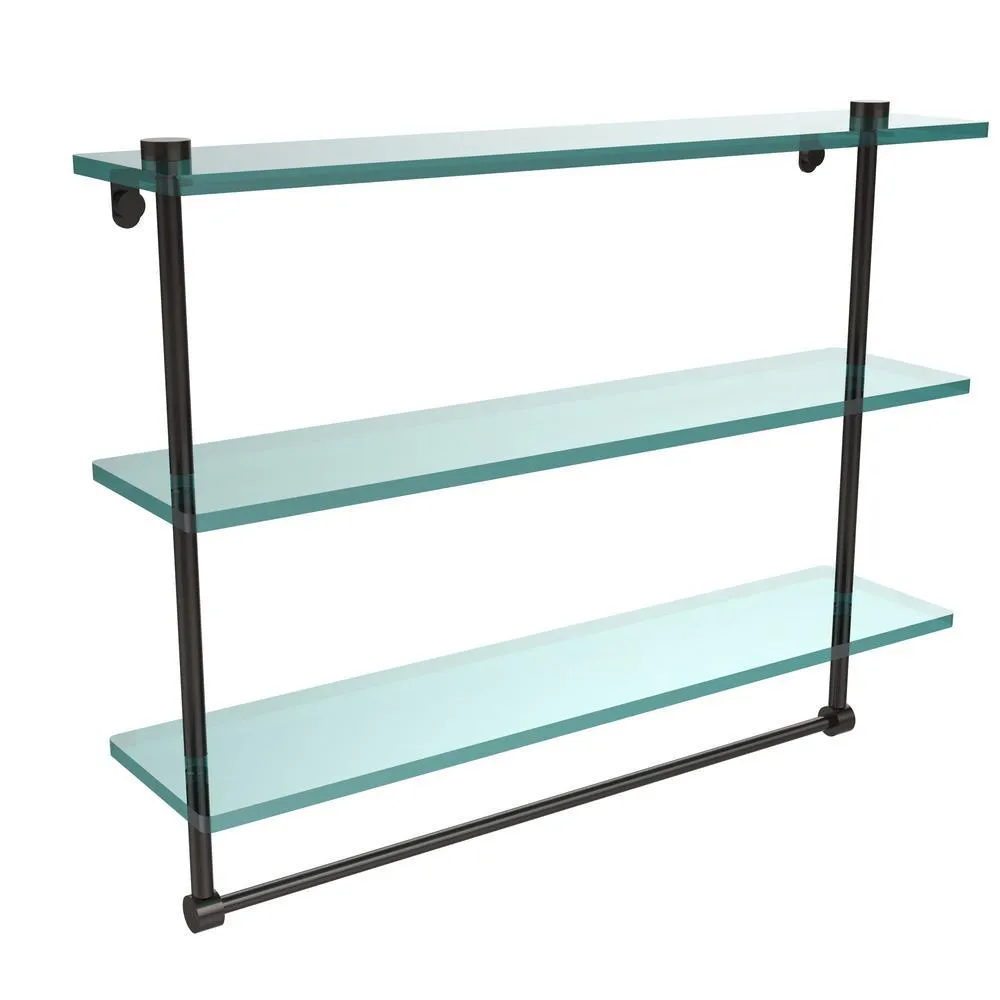 Allied Brass 22 in. L x 18 in. H x 5 in. W 3-Tier Clear Glass Bathroom Shelf with Towel Bar in Satin Chrome, photo 10 of 16