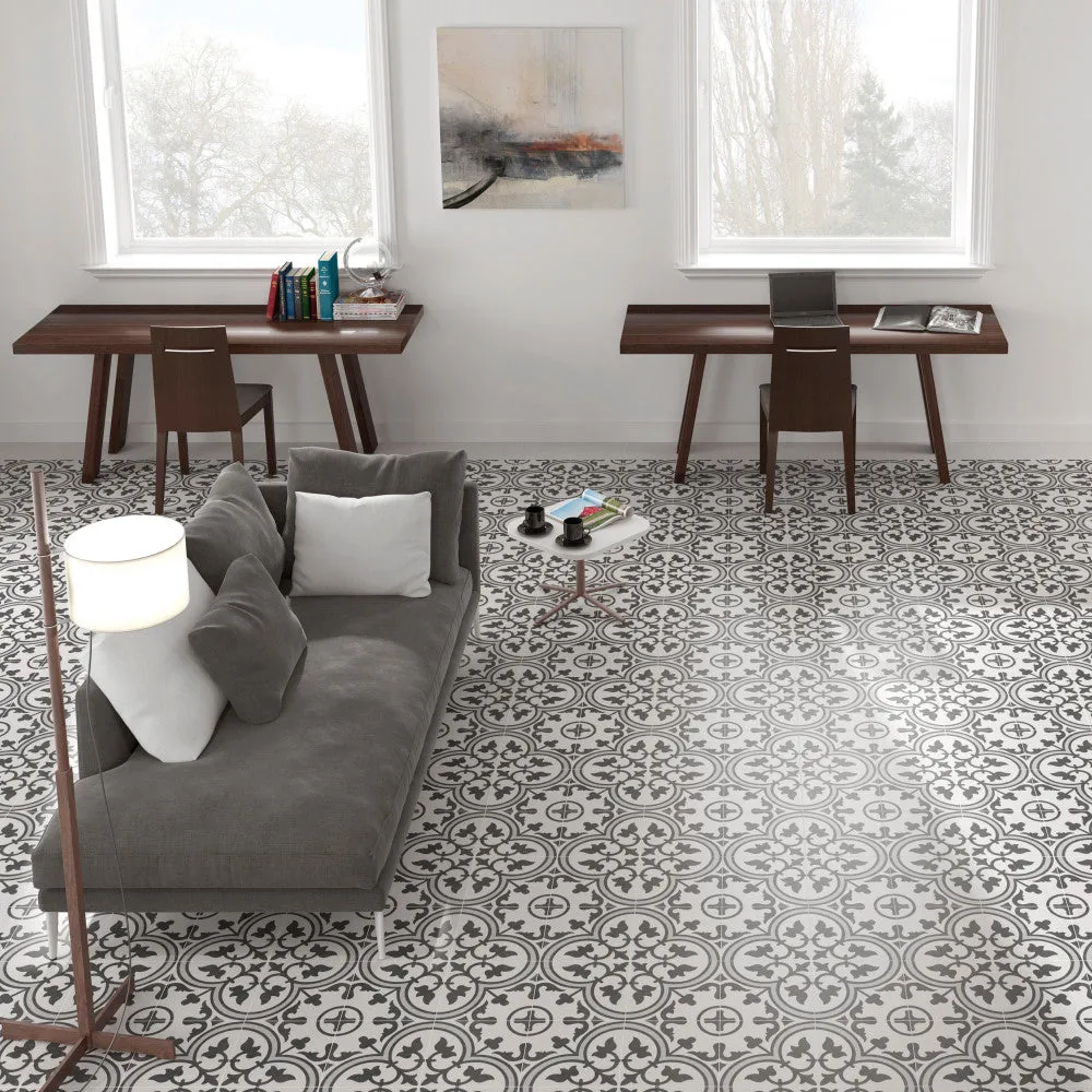 Merola Tile Arte Grey Encaustic 9-3/4 in. x 9-3/4 in. Porcelain Floor and Wall Tile (11.11 sq. ft. / case), photo 4 of 8
