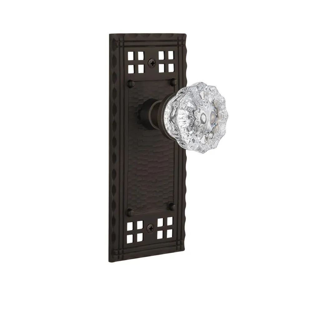 Craftsman Plate 2-3/8 in. Backset Satin Nickel Privacy Bed/Bath Crystal Glass Door Knob, photo 4 of 7
