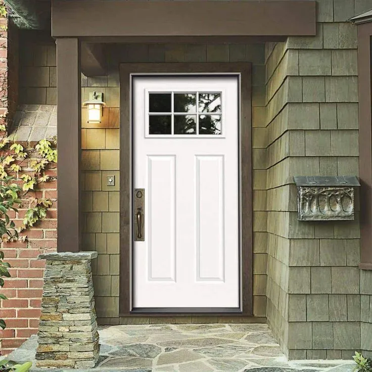 JELD-WEN 30 in. x 80 in. 6 Lite Craftsman Primed Steel Prehung Right-Hand Inswing Front Door w/Brickmould, photo 8 of 8