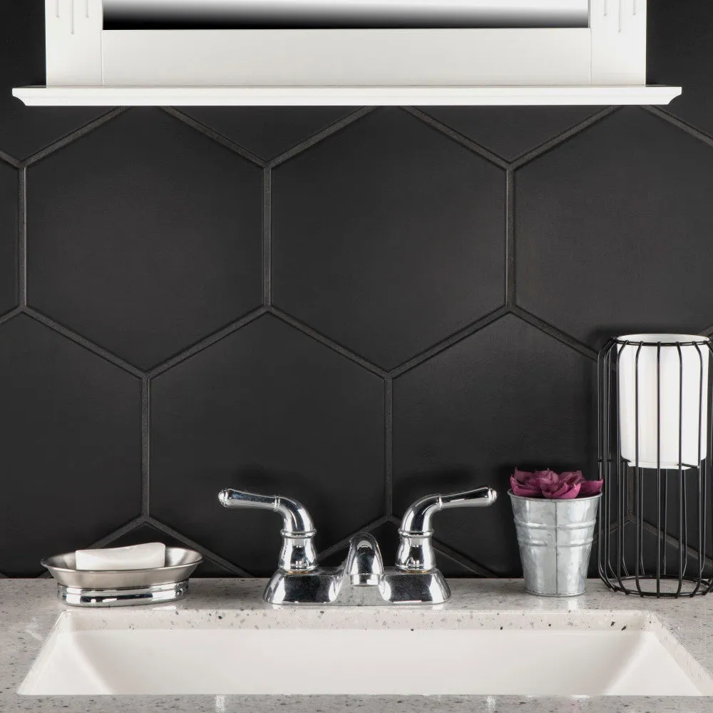 Merola Tile Textile Hex Black 8-5/8 in. x 9-7/8 in. Porcelain Floor and Wall Tile (11.56 sq. ft. / case), photo 4 of 8