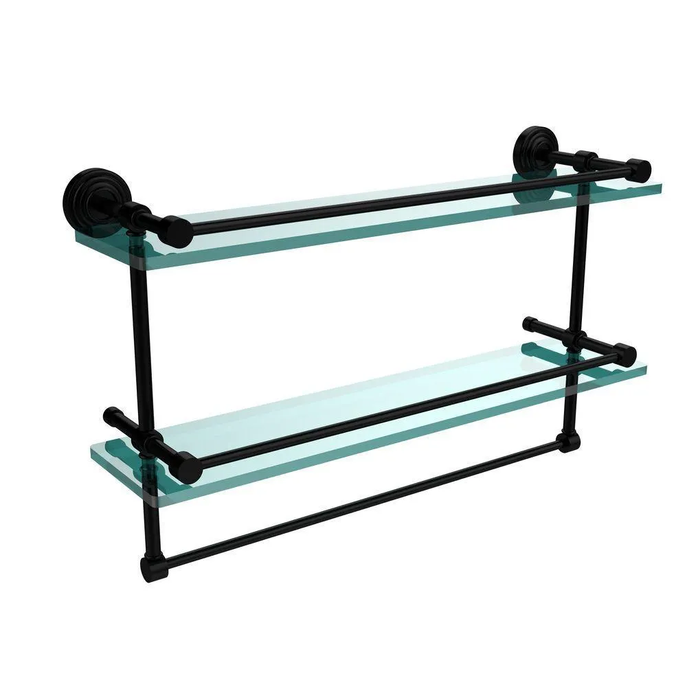 Allied Brass 22 in. L x 12 in. H x 5 in. W 2-Tier Gallery Clear Glass Bathroom Shelf with Towel Bar in Oil Rubbed Bronze, photo 9 of 14