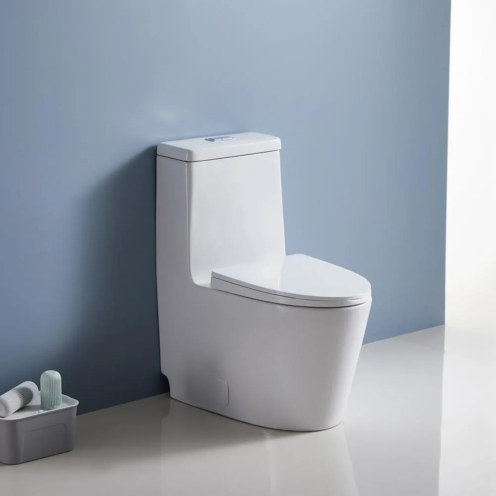 1-Piece Elongated Dual-Flush 1.28 GPF/0.88 GPF High Efficiency Skirted Toilet All-in-One Toilet in White Seat Included, photo 4 of 10
