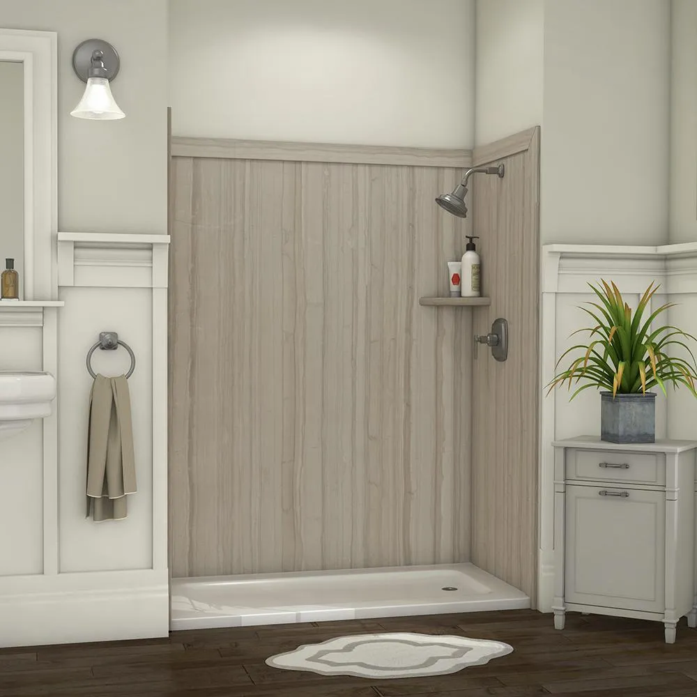 Adaptable 60 in. x 60 in. x 80 in. 9-Piece Easy Up Adhesive Alcove Shower Surround in Calypso, photo 9 of 23