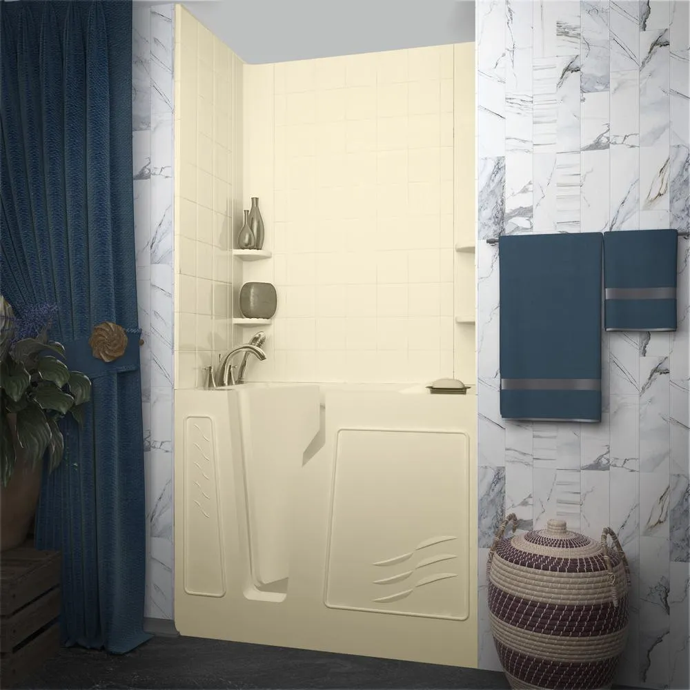 Rampart 3.9 ft. Walk-in Whirlpool and Air Bathtub with 6 in. Tile Easy Up Adhesive Wall Surround in Biscuit, photo 13 of 13